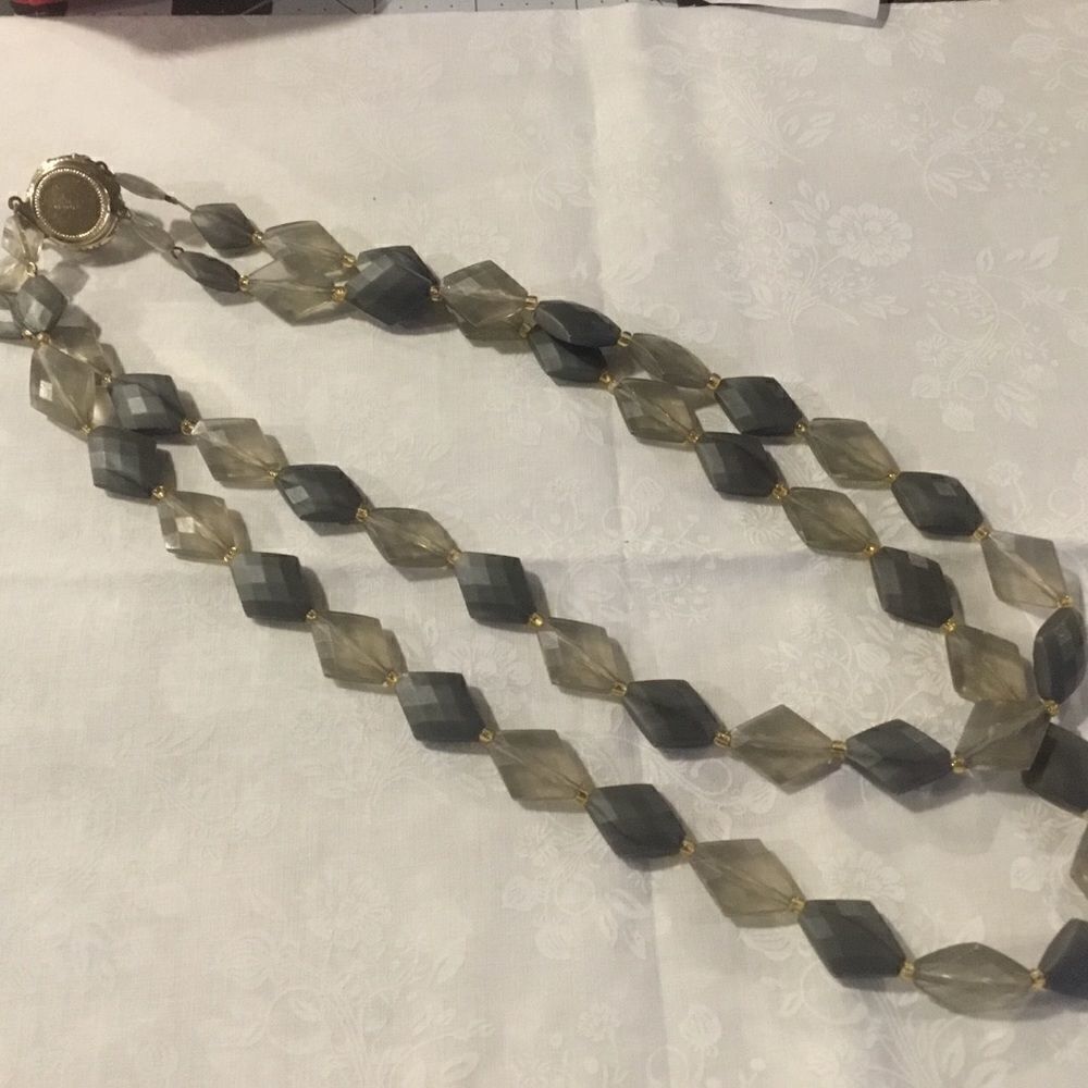 Light and Dark Greytone Diamond-Shaped Bead Double Necklace